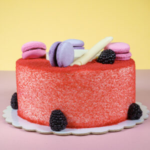Velvety Strawberry Sensation: Vanilla Birthday Cake with Red Velvet Frosting