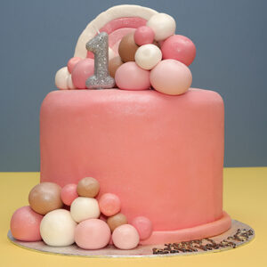 Blissful Pink and Cream Birthday Cake with Fondant Blossoms