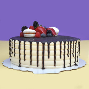 Mocha Chocolate Delight: Coffee Cream Birthday Cake with Macaron Biscuits and Berries