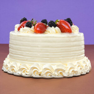 Whipped Cream Delight: Vanilla Frosted Birthday Cake with White Cream and Berries